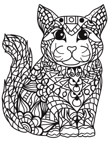 Zentangle Cat Coloring Page